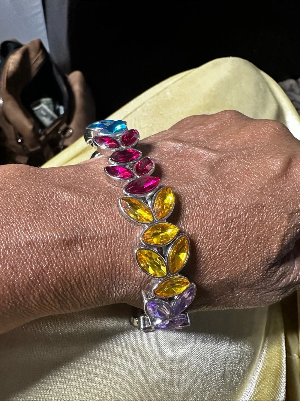 2pcs Vintage Marquise Gemstone Bracelet-Purple, Red & Yellow par with a red ring